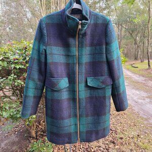 Pendleton Walker Coat Womens Jacket Sz M Navy Green Plaid Wool Blend Full Zip LK